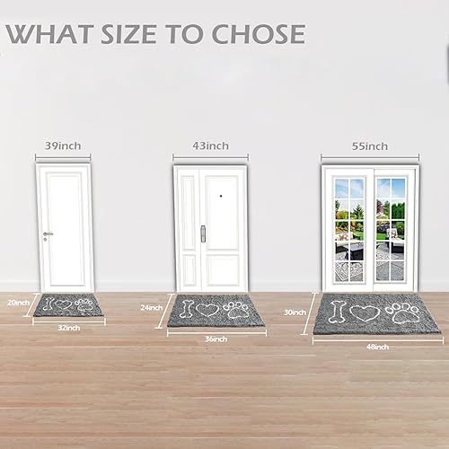 Miniatura 8 de Pacapet Tapete para puerta de interior, tapete de felpilla para perros, súper absorbente para patas y zapatos fangosos, 20 x 32 pulgadas, color gris