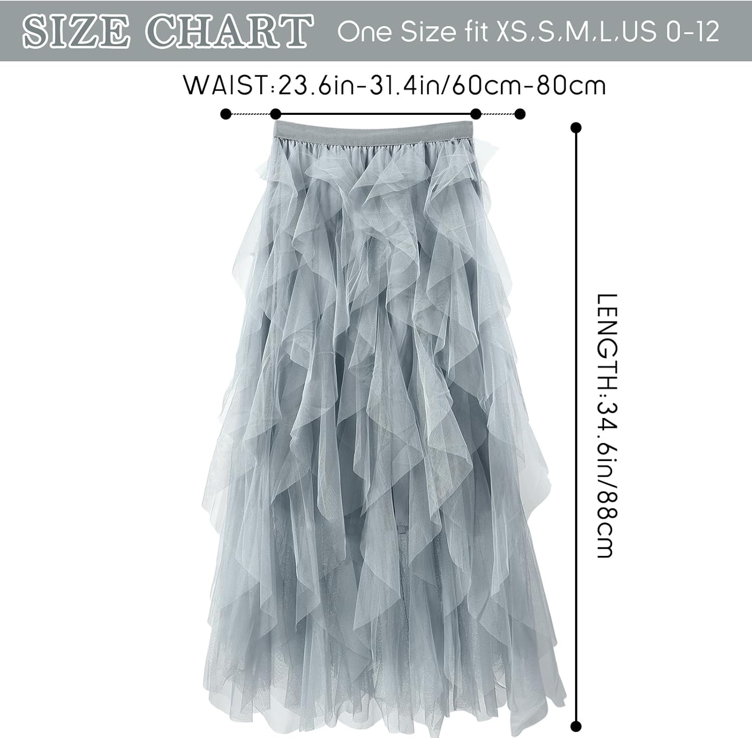Women Tulle Skirts Layered Tutu Skirt Midi Length Elastic High Waist A Line Skirt - Image 7