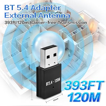 JAPOO Bluetooth 5.4 Adapter for PC,BT Dongle Receiver,Long Range USB Bluetooth Dongle,Win11/10/8.1 Support for Desktop, Laptop,Farthest Distance can Reach 393 feet