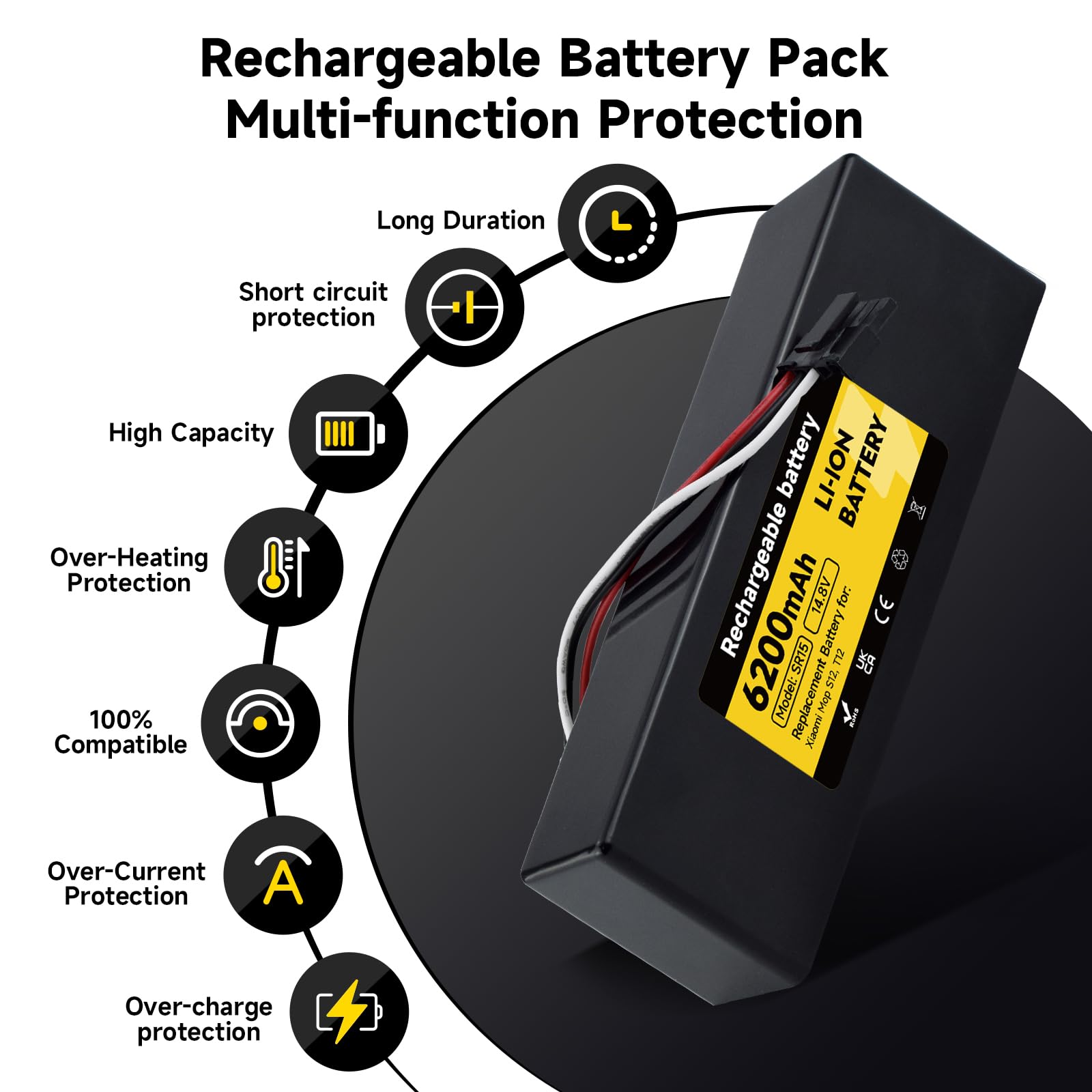 Batería Repuesto 6200mAh/14,8V para Xiaomi T12 S12, para Xiaomi Robot Vacuum T12 S12 batería de aspiradora