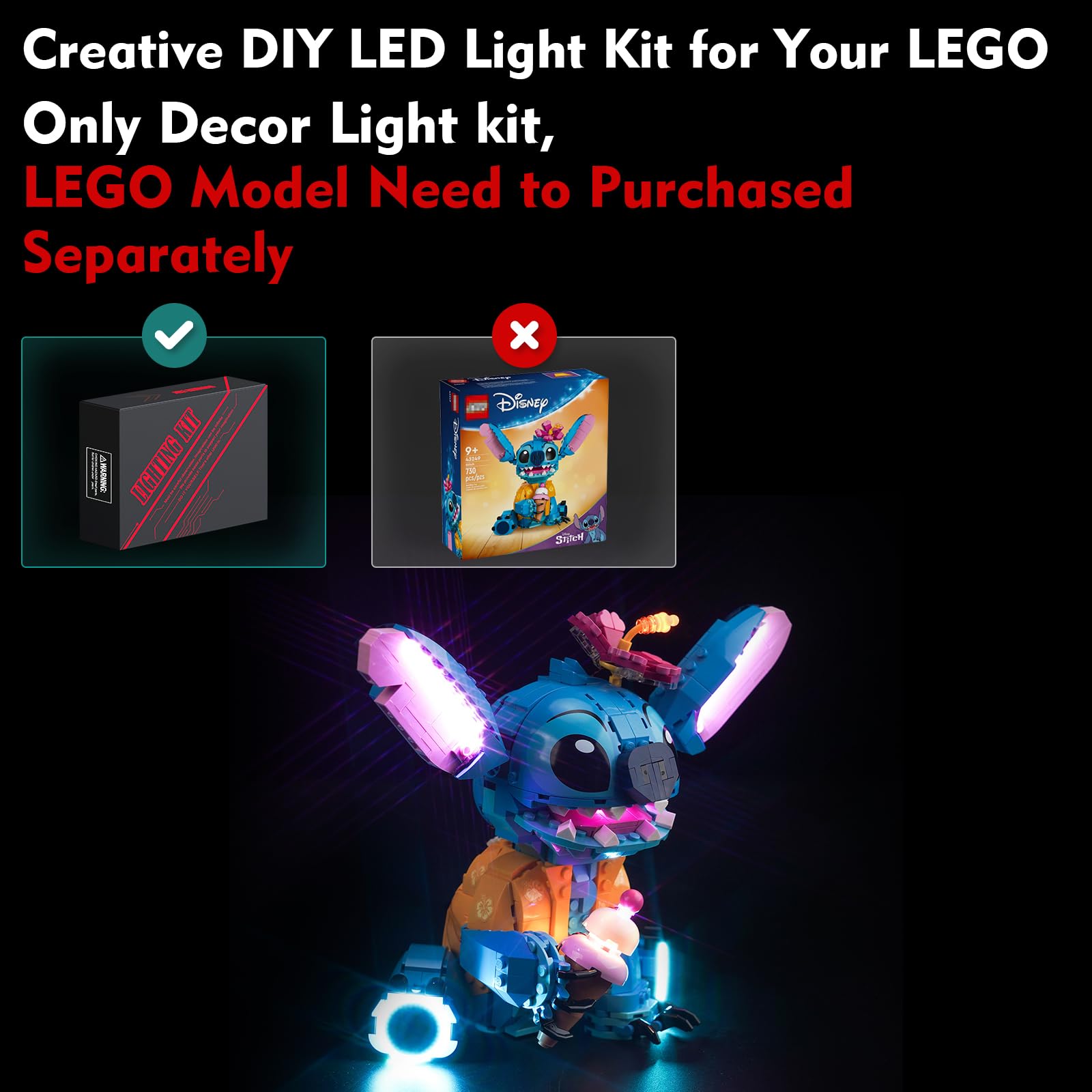 Light Kit for Lego Stitch Lighting Set for Lego 43249 Disney Stitch - Not Include Models, Just Light Kit (Standard Version) - Image 2