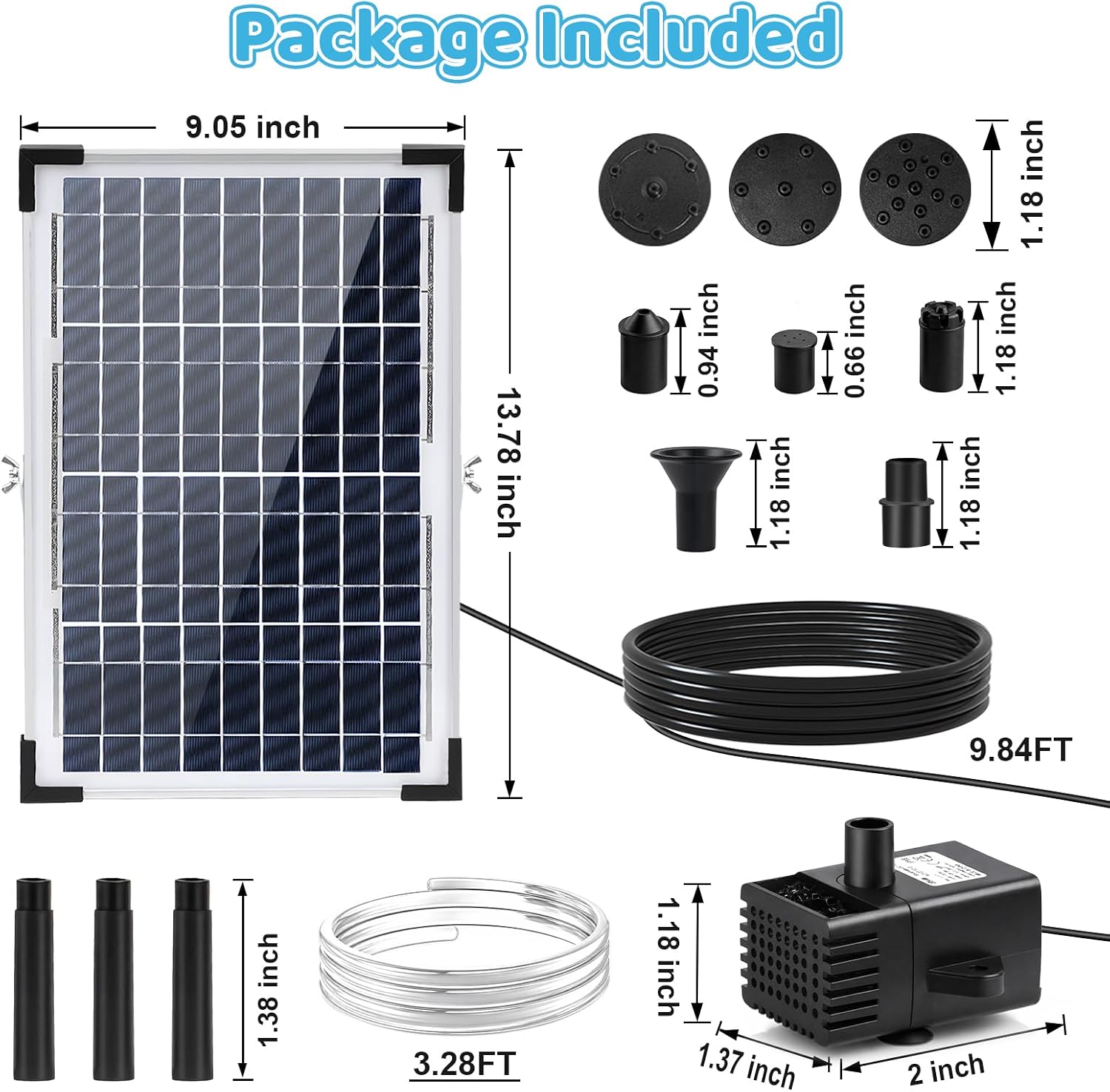 DDcafor Solar Water Fountain Pump 12W Solar Water Pump for Fountain Solar Powered Bird Bath Water Fountain with 6 Nozzles Solar Fountain for Small Pond,Fish Tank,Outdoor Garden Water Feature