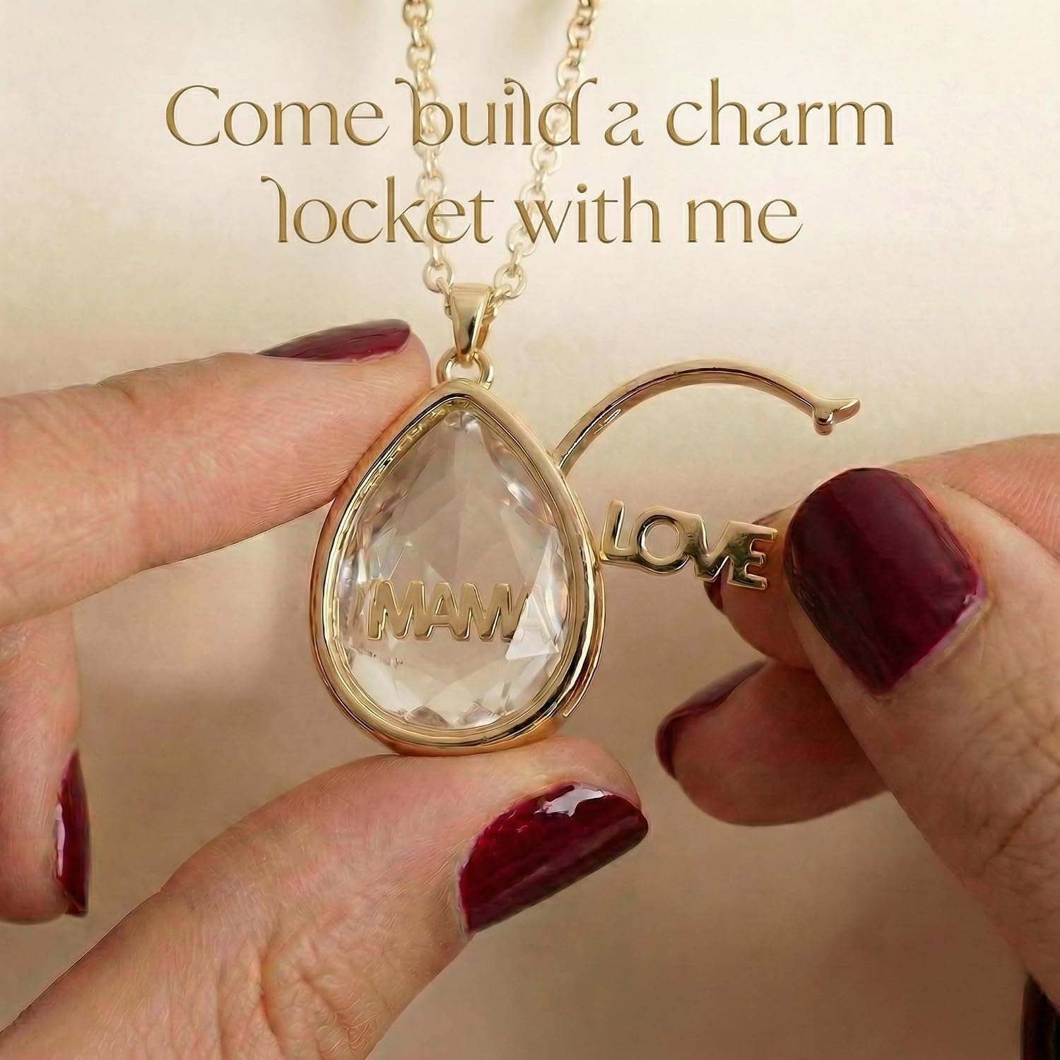 Locket Necklace for Women, 14K Gold Plated Floating Glass Memory Locket Charms Memory Necklace Include Meaningful Charms Personalized Mothers Day Necklace Gifts for Mom Wife Daughter