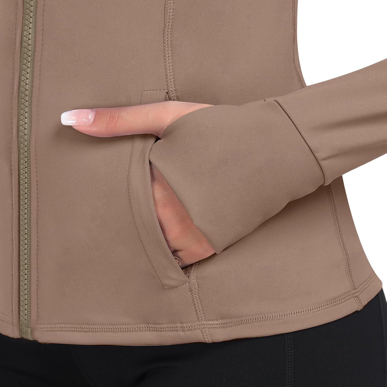 Women's Hooded Athletic Full Zip Workout Jacket With Pockets Running Slim Fit Yoga Sportwear With Thumb Holes - Image 6