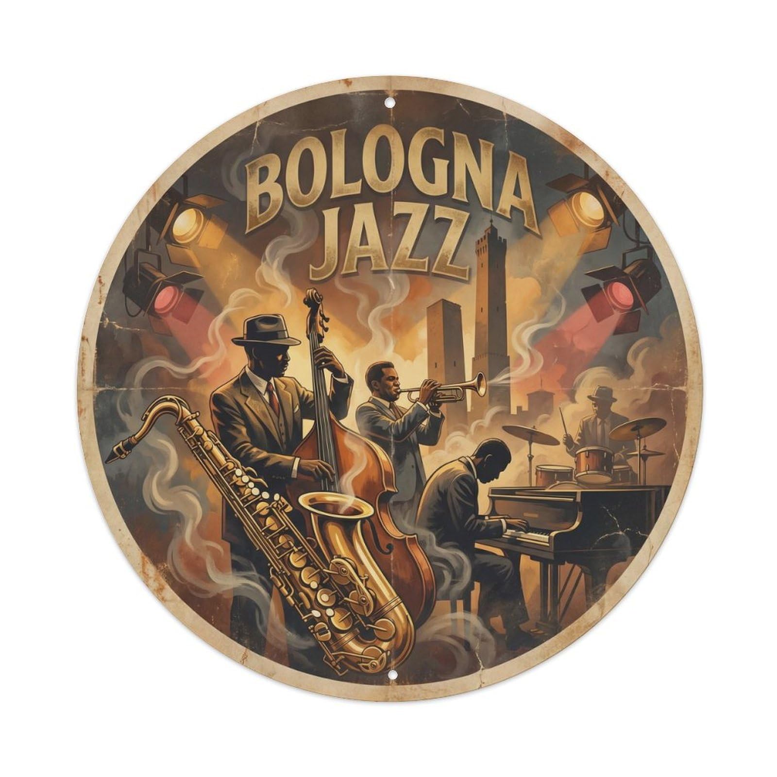 Olhnbad Style Bologna Jazz Route Travel Retro Culture City Metal Tin Sign