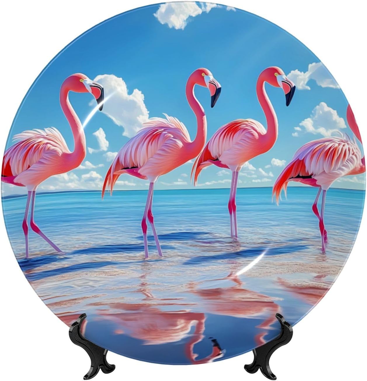 Flamingo Style Ceramic Plate Display Home Display With Stand Wall Hanging Plate For Home Decor 10 Inch