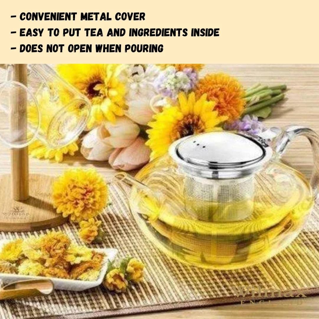 Teiera In Vetro Wilmax 1200ml Con Filtro: Borosilicato, Per Tè E Infusi, Adatta A Fornelli, Lavabile In Lavastoviglie
