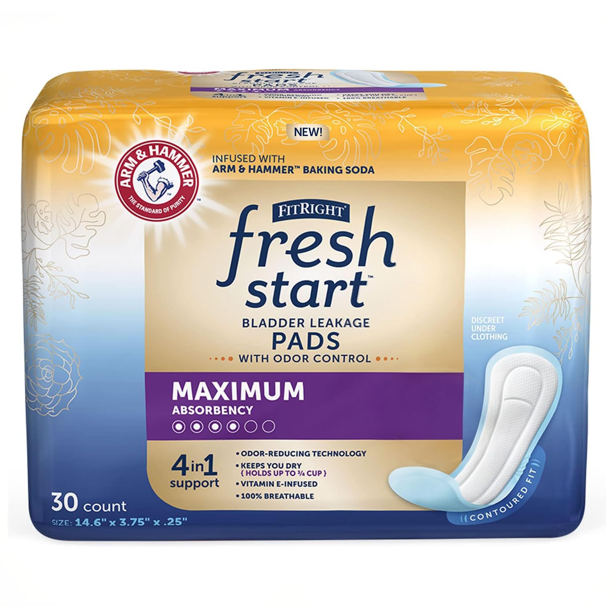 FitRight Fresh Start Postpartum and Incontinence Pads for Women, Maximum Absorbency