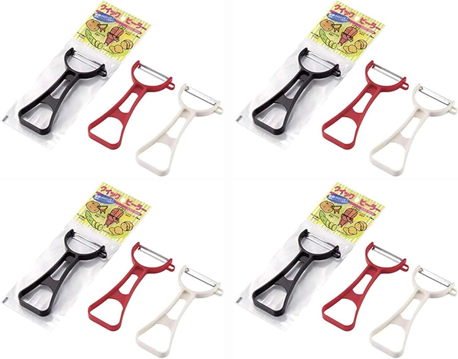 JapanBargain, 12-Pack Japanese Fruit and Vegetable Peelers, Y-Shaped Carbon Steel Blade Razor Sharp Peelers, Assorted Colors, Made in Japan, Ergonomic Handle, Dishwasher Safe Kitchen Tools
