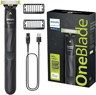 PHILIPS OneBlade Trimmer & Shaver, Trim & Shave Any Length with Extra Skin Protection, Dual-Sided Blade, Waterproof Body Electric Razor, USB Charging, 2 Stubble Combs Included