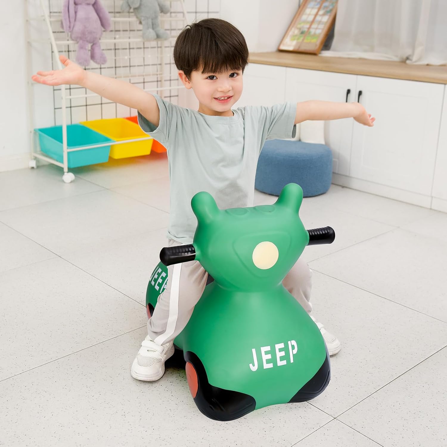 INPANY Kids Bouncy Car Hopper Toys, Toddlers Ride on Car, Inflatable Hopping Toys, Bouncing Horse Buddies, Rubber Bouncer, Outdoor Indoor Birthday Gifts Toy for 2 3 4 Yr Girl Boy (Green)