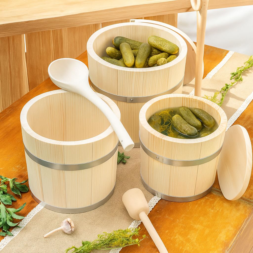 KADAX Barril de madera de 25 l, olla de chucrut de madera, olla de fermentación para fermentación de verduras como chucrut, pepinos o kimchi, barril de chucrut, olla de pepino, barril de pepino
