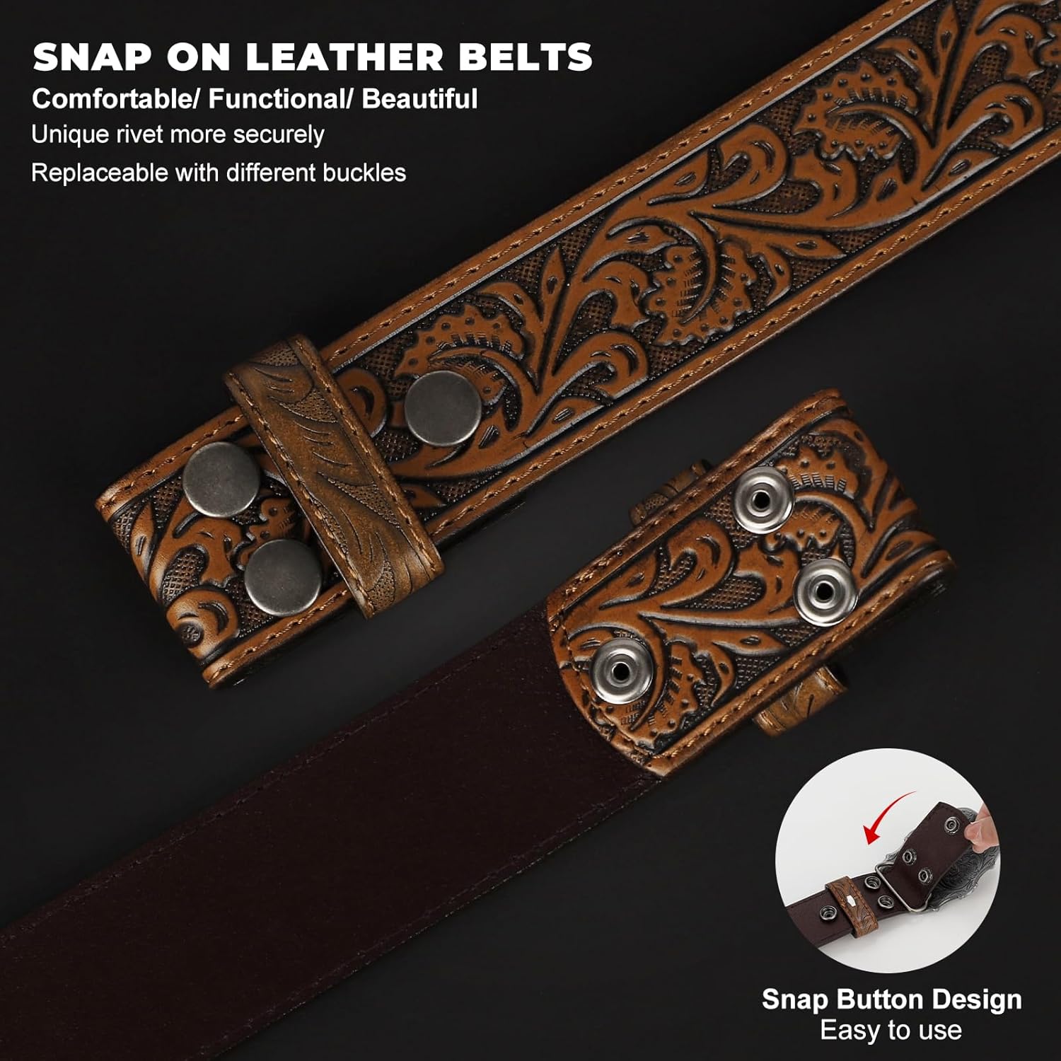 BELTROAD Western Leather Belt Strap for Men Women Cowboy Cowgirl Leather Mens Belts for Jeans Birthday Christmas Belt Gifts - Image 3