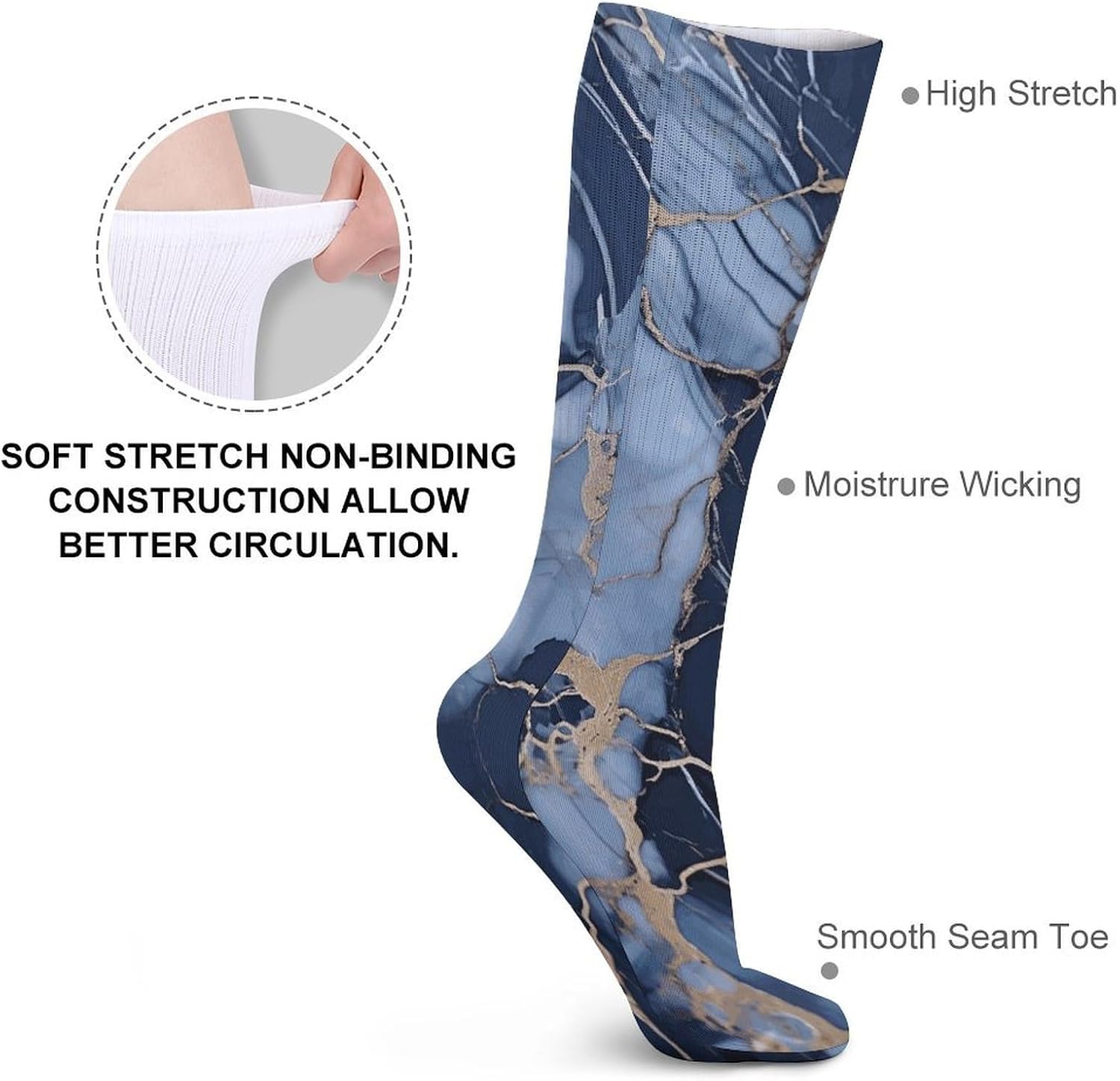 Marble Pattern Knee High Socks Cozy Knee High Socks Soft Mid-Length Sock for All Seasons Daily Wear Adult