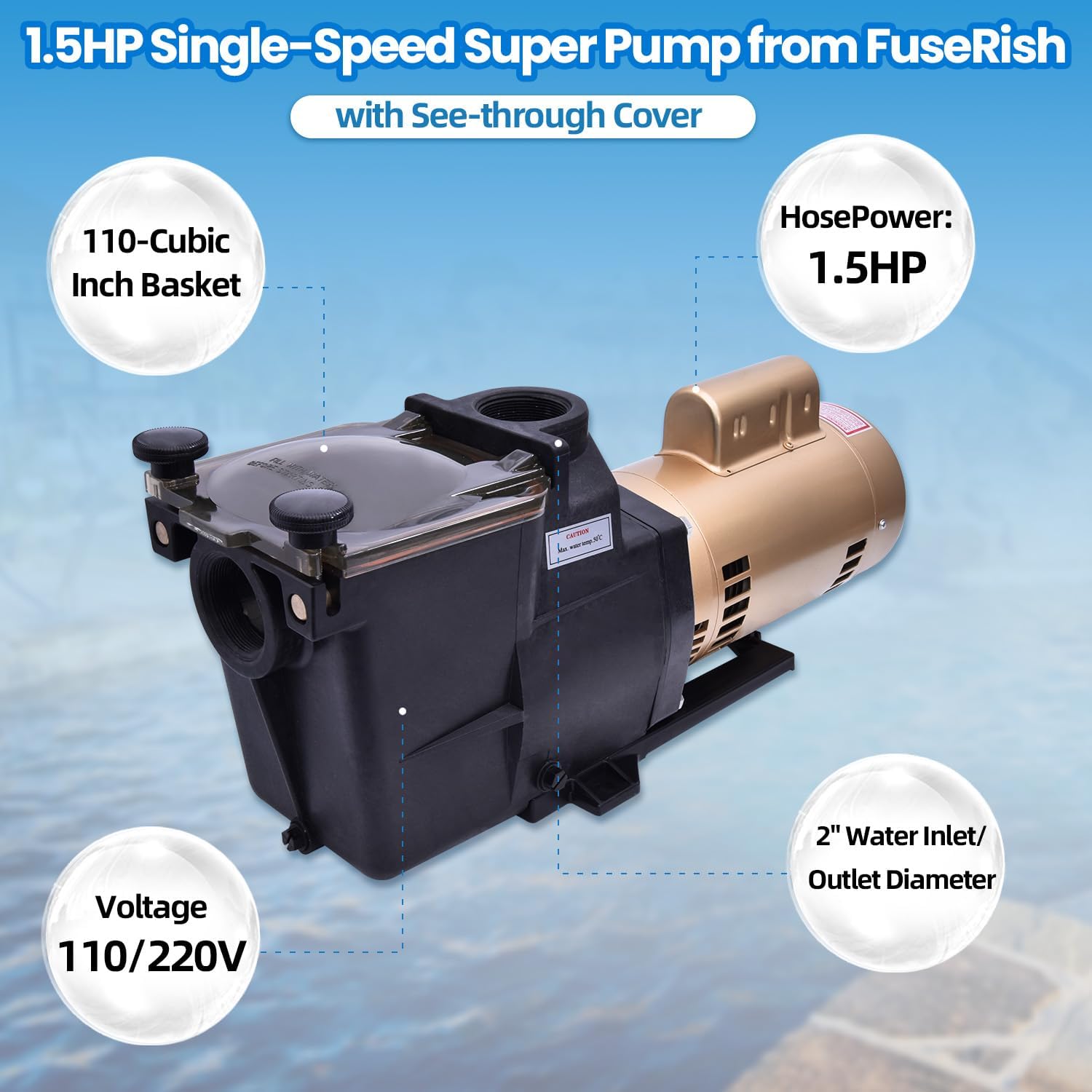 W3SP2610X15 Super Pump 1.5HP Single-Speed High Performance Pool Pump 110V/220V Compatible with Hayward for In-Ground Pool Pumps 2’’ Water Inlet/Outlet Diameter Energy Efficiency for Its Class