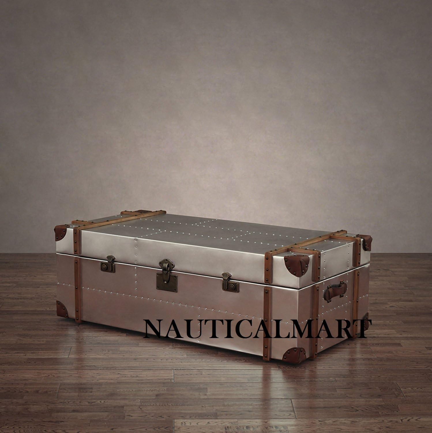 NauticalMart Commander Aluminum Storage Trunk Coffee Table