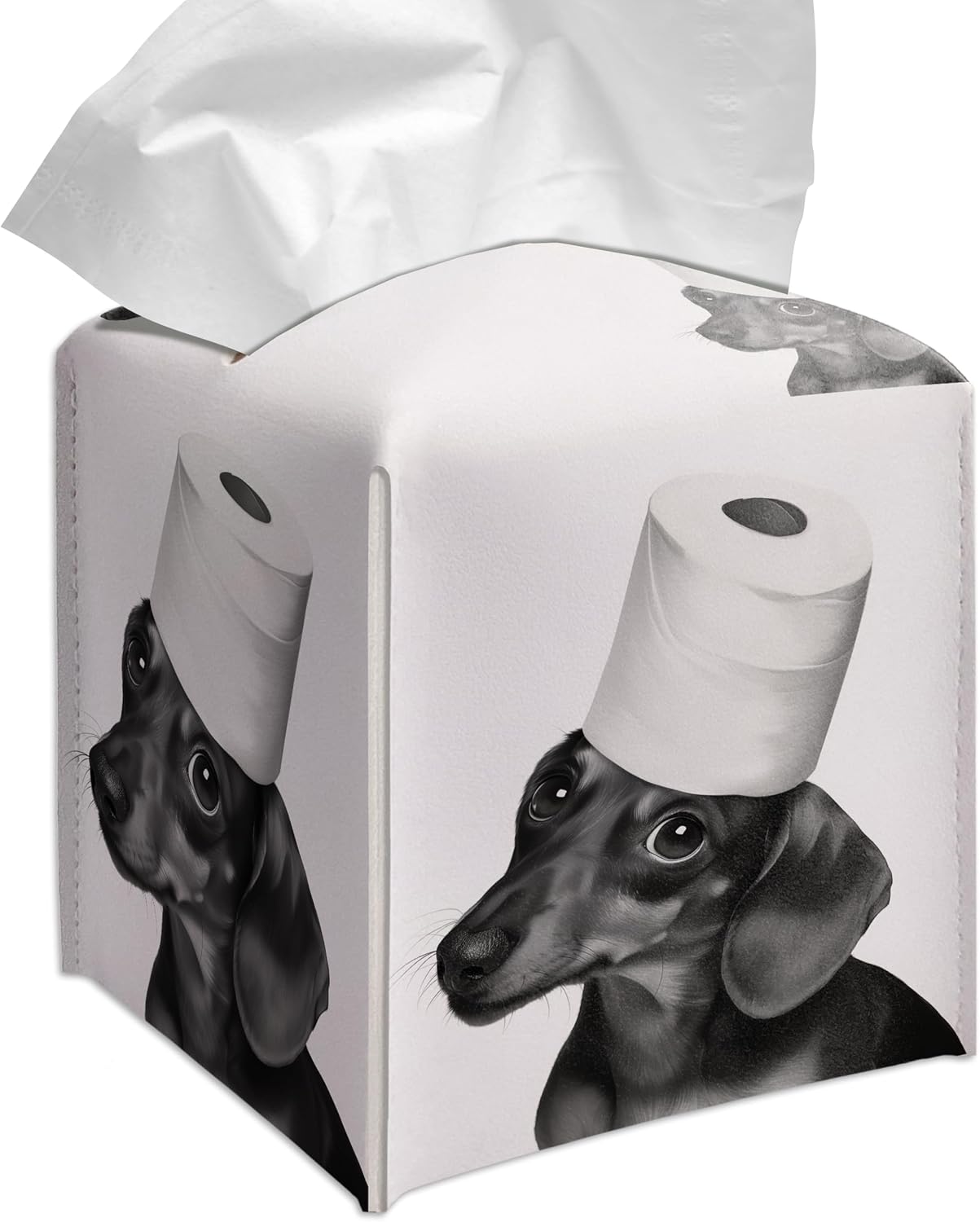 Grace Yonks Cute Dachshund Tissue Box Cover Square, Toilet Paper Cube Case for Facial Tissues, 5.2" PU Leather(078)