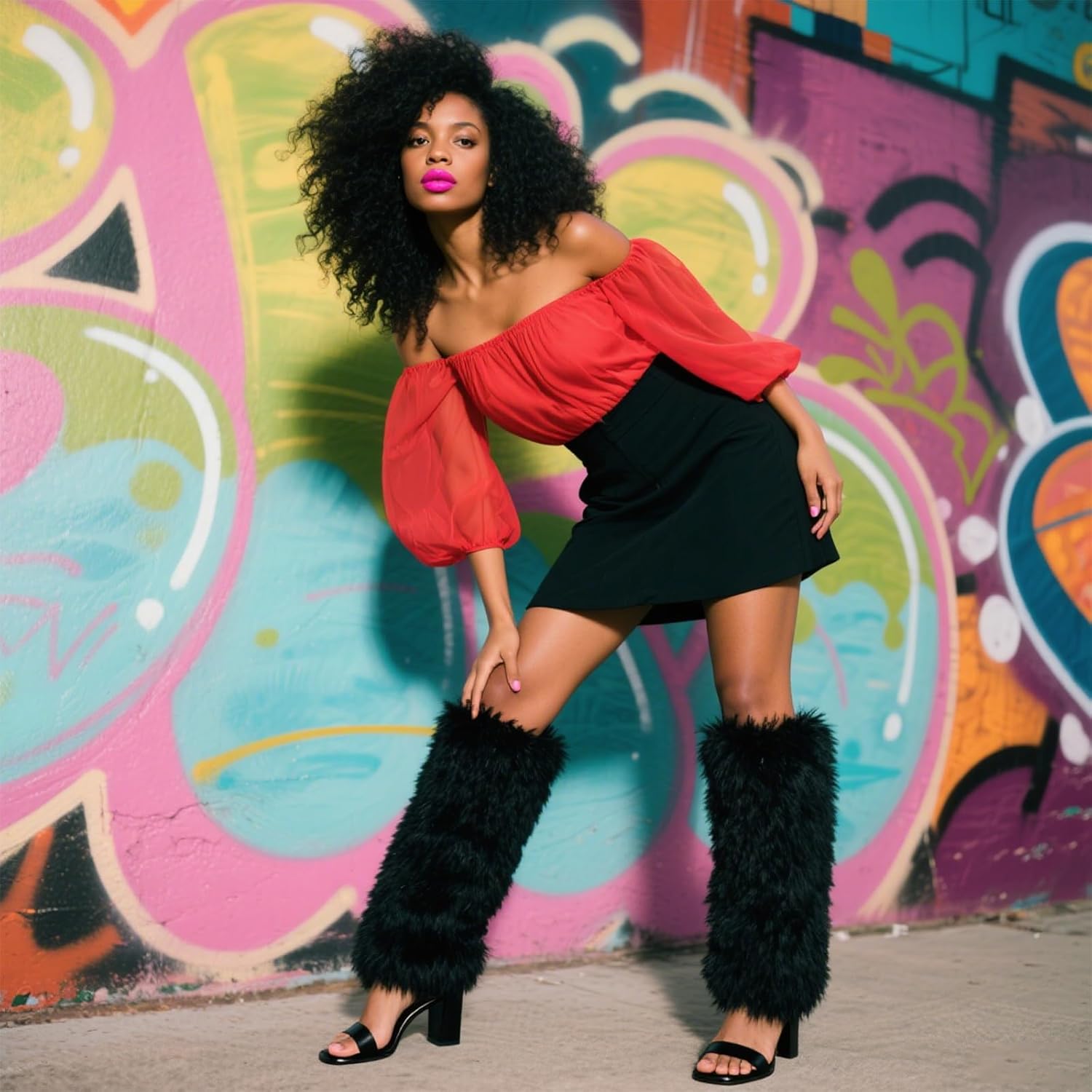 XEPST Faux Fur Fuzzy Leg Warmers Furry Boot Covers for Women, Warm Fluffy Leg Warmer for Party Costumes, Large Size (black, Large Size) - Image 3