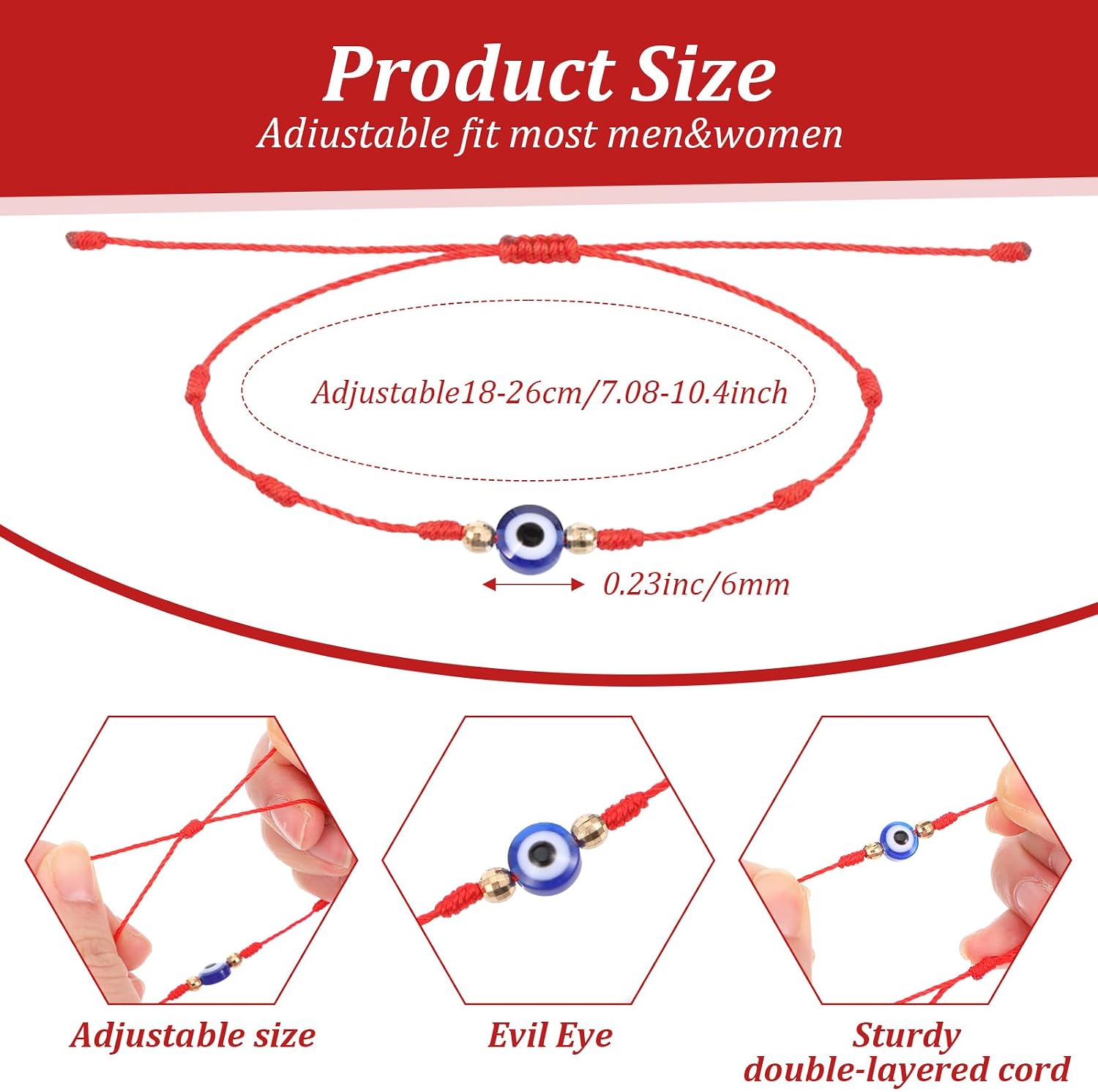 2 Pcs Evil Eye Bracelets for Women Men 7 Knot of Protection Bracelet Adjustable Red String Bracelets with Gold Beads Handmade Braided Eveil Eye Bracelet Jewelry for Women Men Family Friends Gifts