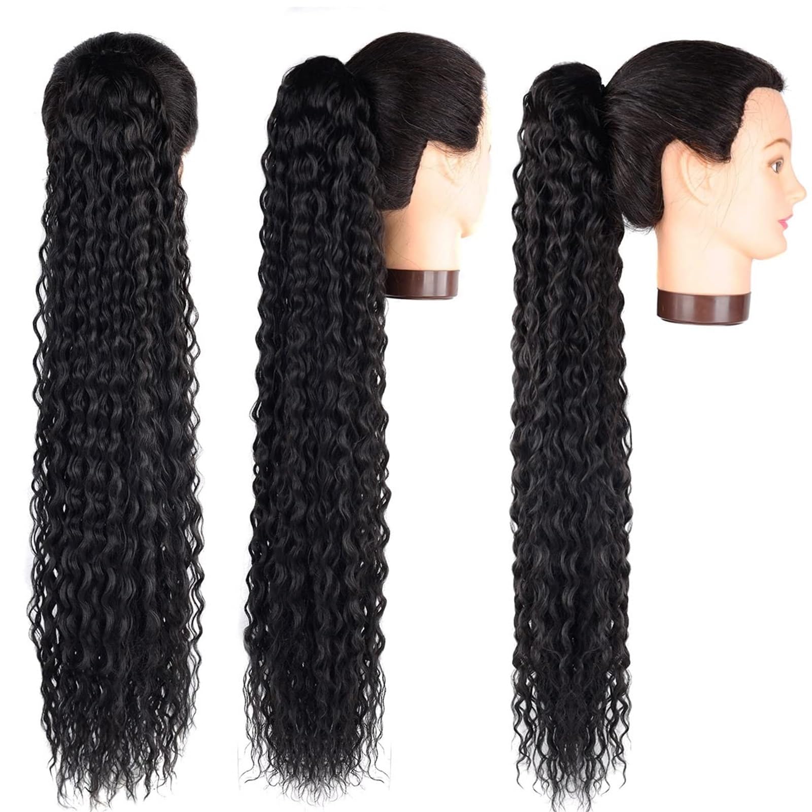 Naturalny Włosy doczepiane Deep Water Wave z sznurkiem do kucyka, brazylijskie włosy Remy, ludzkie włosy, kucyk Idealny wygląd(10inches)