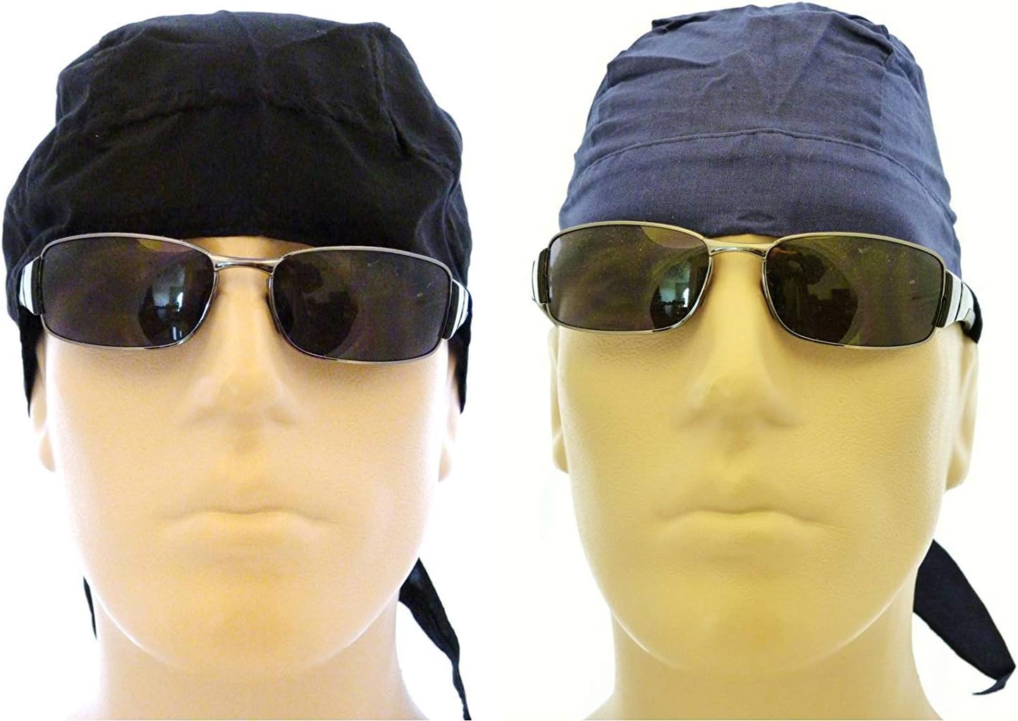 Set of 2 Bikers Skull Caps Black Navy Blue Small/Medium Cotton Bandana Head Wrap Durag