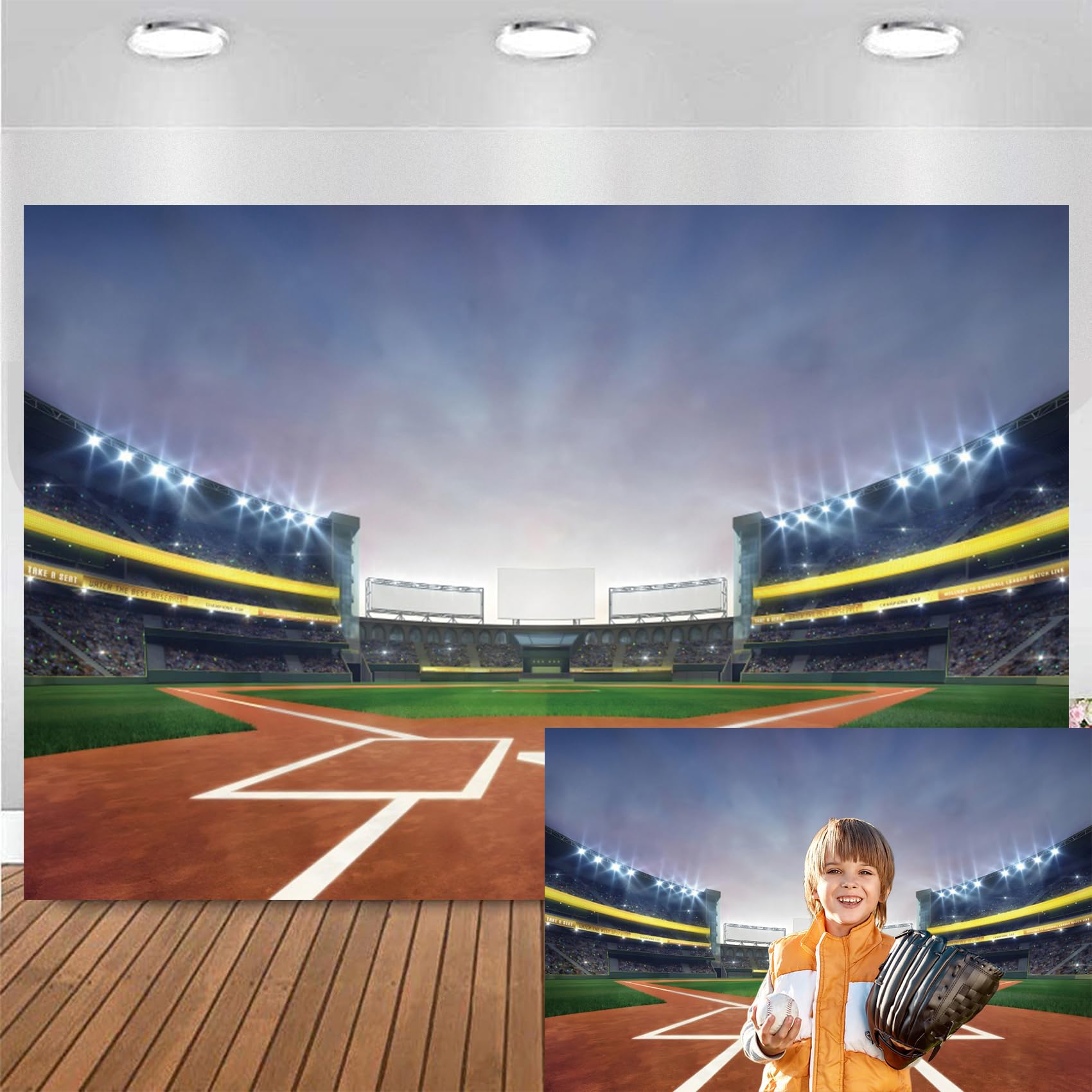 Tło baseballowe 3 x 2,4 m, winylowa trawa, łąka, boisko baseballowe, stadion, reflektor fotograficzny, tło dla miłośników baseballu, tapeta dla chłopca, na imprezę, portret, fotobudka,