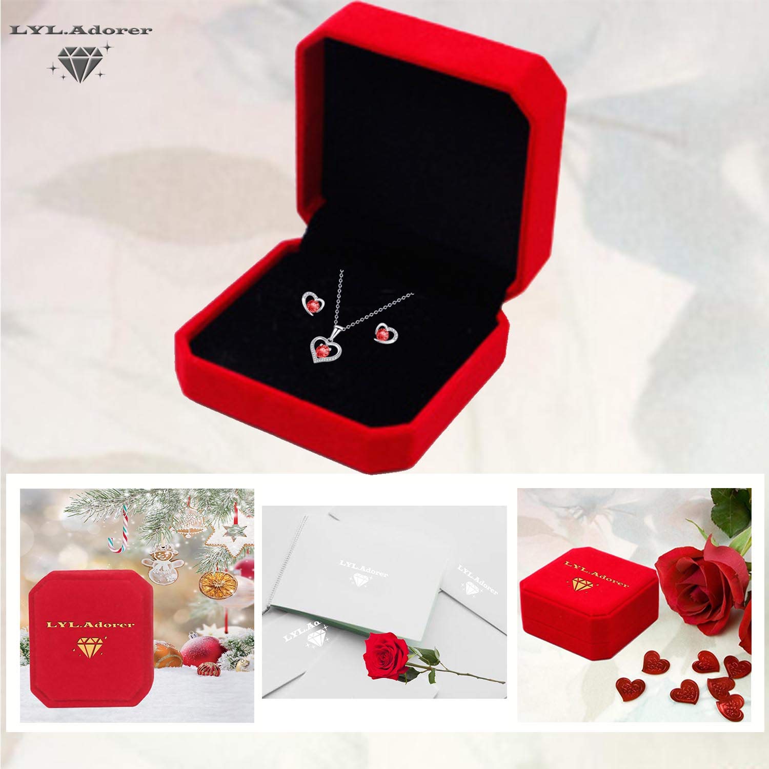 Schmuckset Damen 925 Sterling Silber | Herz Halskette mit Ohrringen | mit funkelndem Zirkonia | Elegantes Set für jeden Anlass