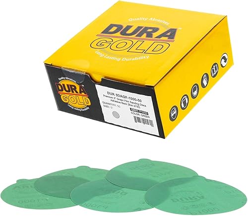 Miniatura 14 de Dura-Gold Discos de lija PSA de película verde de 5 pulgadas, grano 180 (caja de 50), discos de papel de lija autoadhesivos con parte trasera