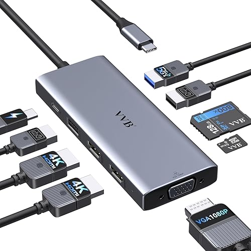 Miniatura 28 de Adaptador USB C a HDMI dual, estación de acoplamiento USB C para portátil Dell/HP/Lenovo, iPhone 15, adaptador de múltiples monitores USB C con 2 7