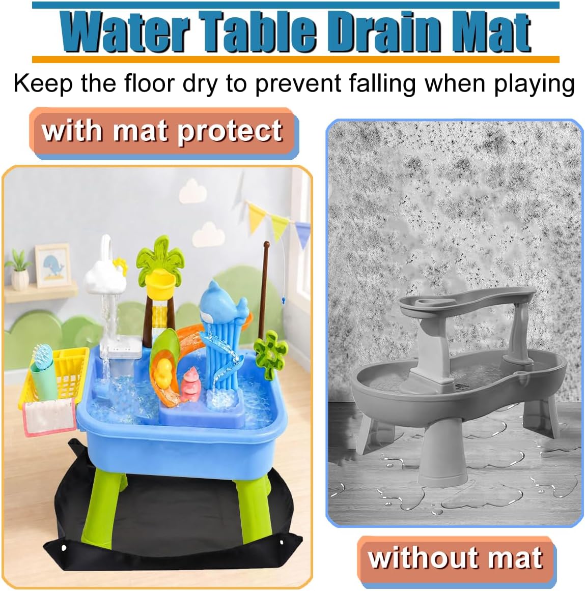 Water Play Mat Outdoor Play Mat, Water Table Mats Sensory Tables Mats with Raised Edge, Floor Protector Outdoor Splash Play Activity Pad for Summer Beach Backyard, Non-Slip Waterproof, 51.2"x31.5"