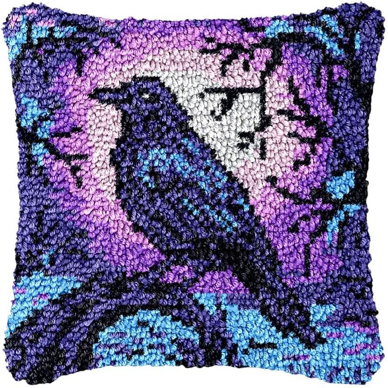 Kit de fundas de almohada con gancho de pestillo y luna, kit de gancho de gancho de luna morado, kit de manualidades bordadas para principiantes,
