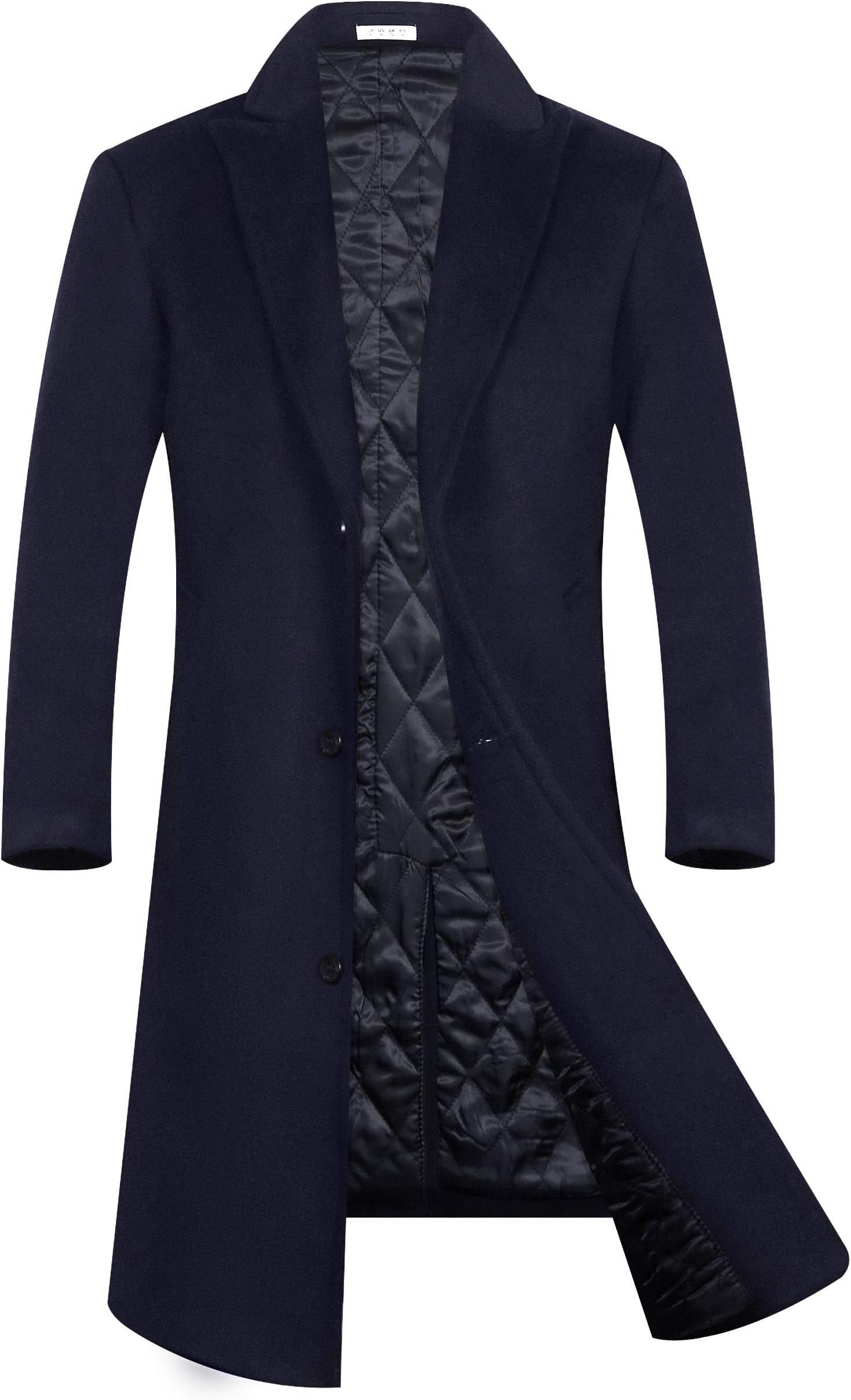 APTRO Men's Luxury Full Length Trench Coat Long Wool Overcoat Winter Windbreaker