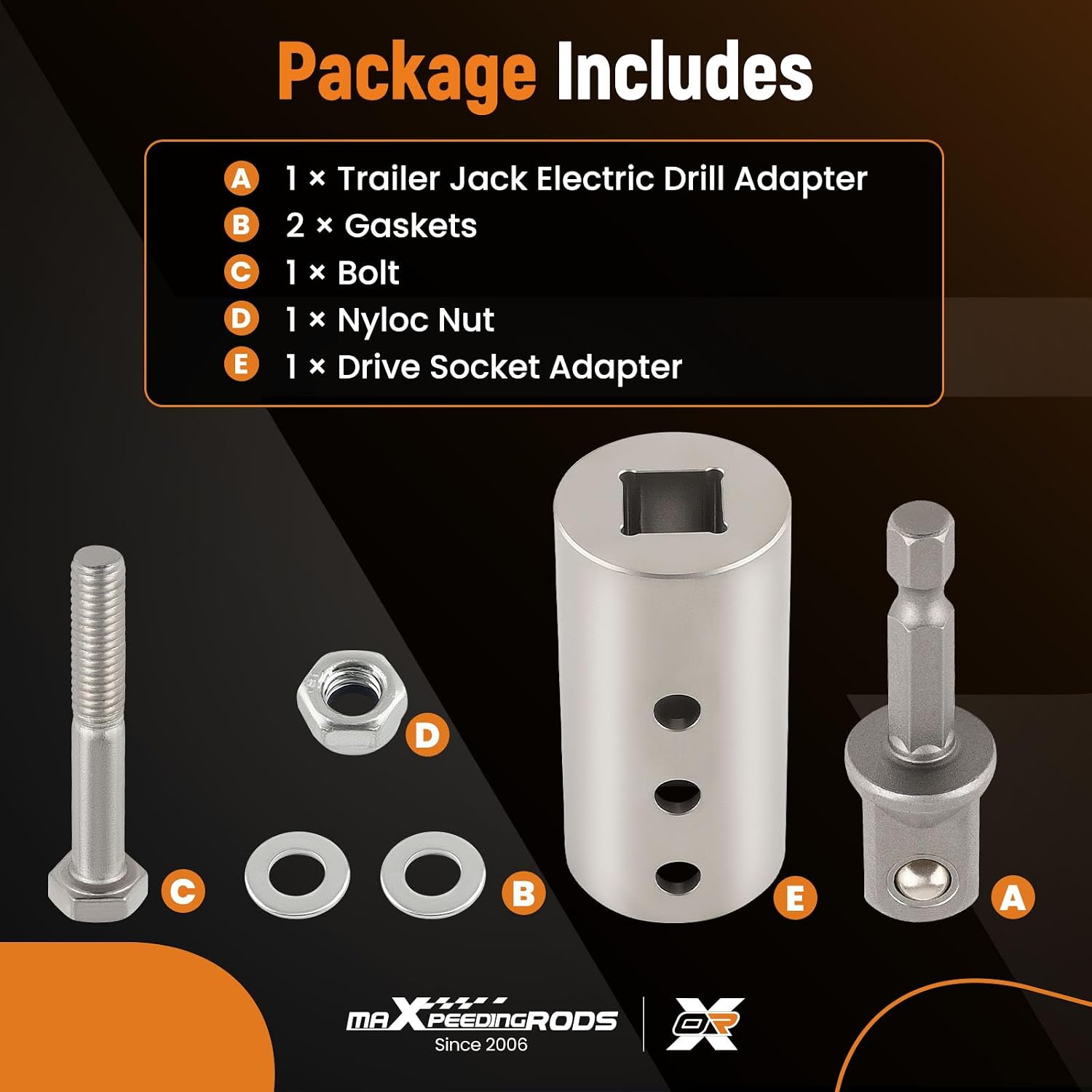 maXpeedingrods Trailer Jack Electric Drill Adapter with 1/2 Inch Socket Adapter Bit, Compatible with 1 Inch Jack Drive Shaft, Stainless Steel Top Wind Trailer Jack Cordless Drill Adapter