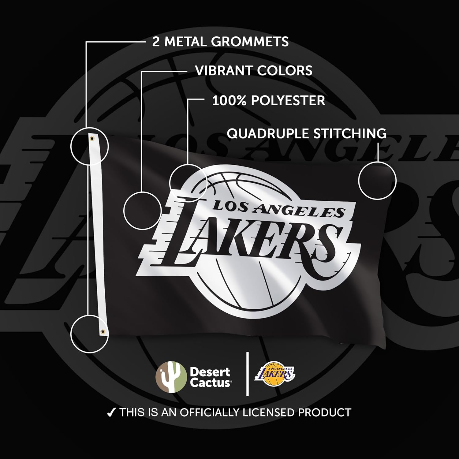 Desert Cactus Los Angeles Lakers Flag LA Lakers NBA National Basketball Association 100% Polyester Indoor Outdoor 3x5 feet Flags (Flag J) - Image 4