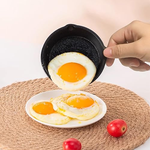 Miniatura 6 de Bazova Juego de 2 utensilios de cocina de hierro fundido, mini sartén de 8 y 4 pulgadas, sartén para saltear con boquillas para verter, ollas y