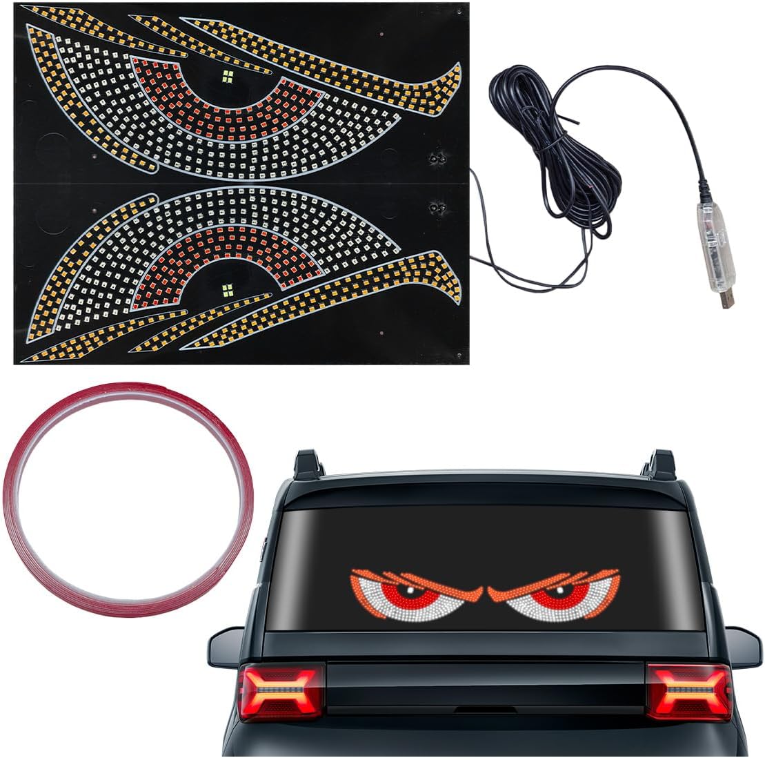 2PCS Devil Eyes Light for Cars, 11.8"×4.7" LED Eyes for Truck Windshield, Dynamic Digital LED Sign Display for Windows, Auto Exterior Decoration Lamp Accessories for Cars SUVs (XL8)