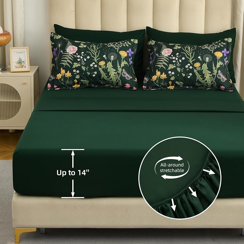 Yiran Queen Comforter Set 7 Piece, Dark Green Floral Bedding Bed in a Bag image 6