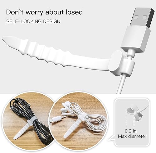 Miniatura 3 de PZOZ (10 bridas para cables reutilizables, 4.5 pulgadas, elástico de silicona, organizador de correas, soporte de gestión para cables de carga de