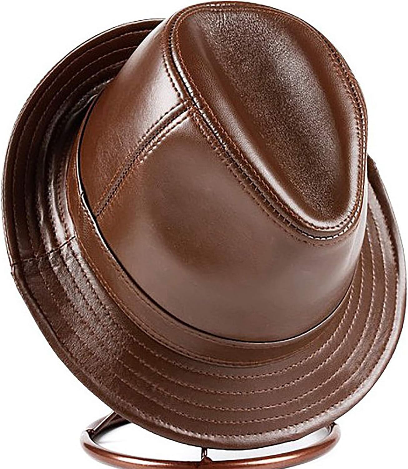 Winter Hats,Men's Leather Jazz Cap Sheeepskin Fedoras Hat Big Brim Hat Autumn and Winter