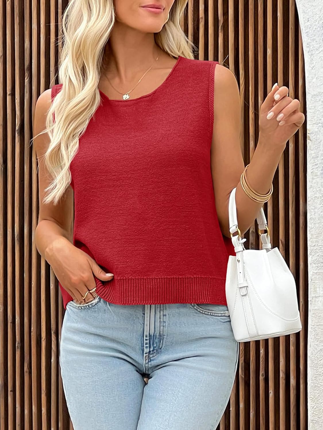Imily Bela Womens Sweater Vest Top Summer Bow Tie Back Sleeveless Casual Knit Crop Tank Tops - Image 5