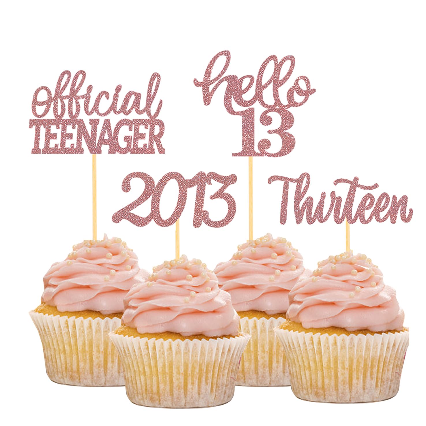 Photo 1 of 24Pcs Glitter 13th Birthday Cupcake Toppers, Hello 13th Birthday Cake Topper- 13th Birthday Decorations for Celebrating Official Teenager Thirteen Years Old Birthday Party Supplies (Rose Gold2)