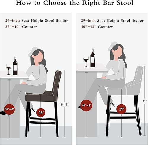 Miniatura 5 de Juego de 3 taburetes de bar de piel sintética de 26 pulgadas, modernas sillas de bar tapizadas de altura de barra, taburetes de bar con patas de