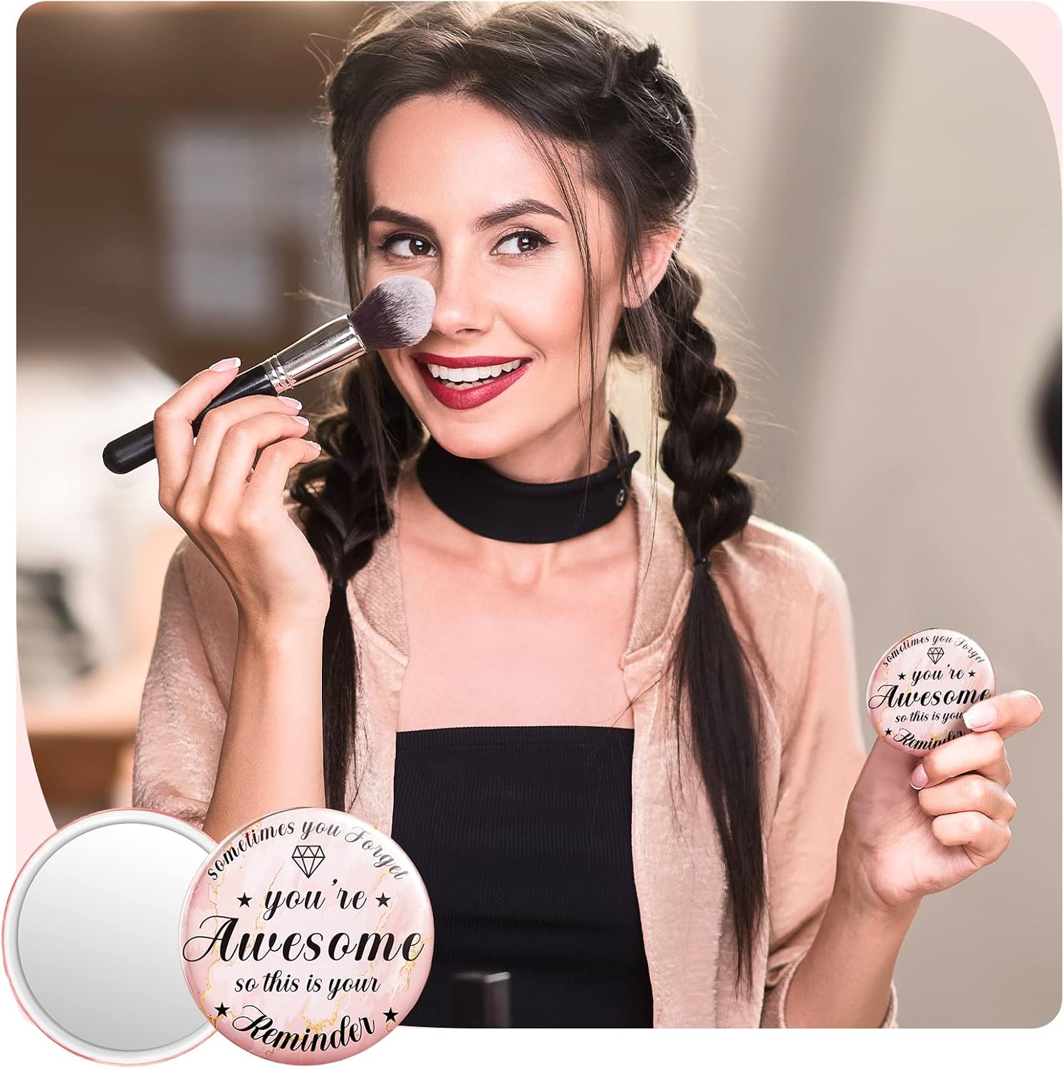 2.76 Inch 36 Pcs Inspirational Compact Mirror Bulk Gifts for Women Mini Pocket Mirror Small Employee Round Makeup for ‌Valentines Galentines Mothers Nurse Quinceanera