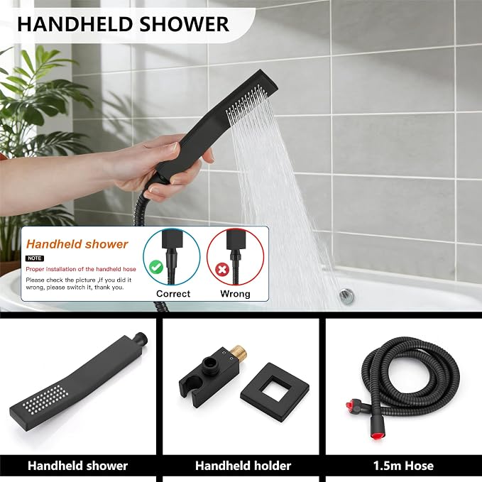 Juego de grifería para ducha y bañera Midanya negro mate 8 pulg miniatura 7