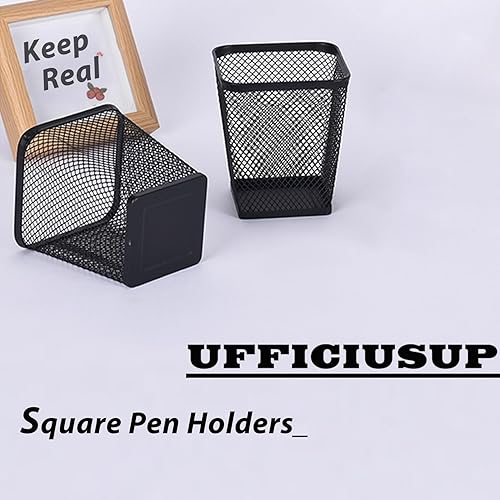 Miniatura 7 de Paquete de 2 soportes cuadrados para lápices, de malla metálica, para escritorio, para cocina, organizadores de escritorio para brochas de maquillaje