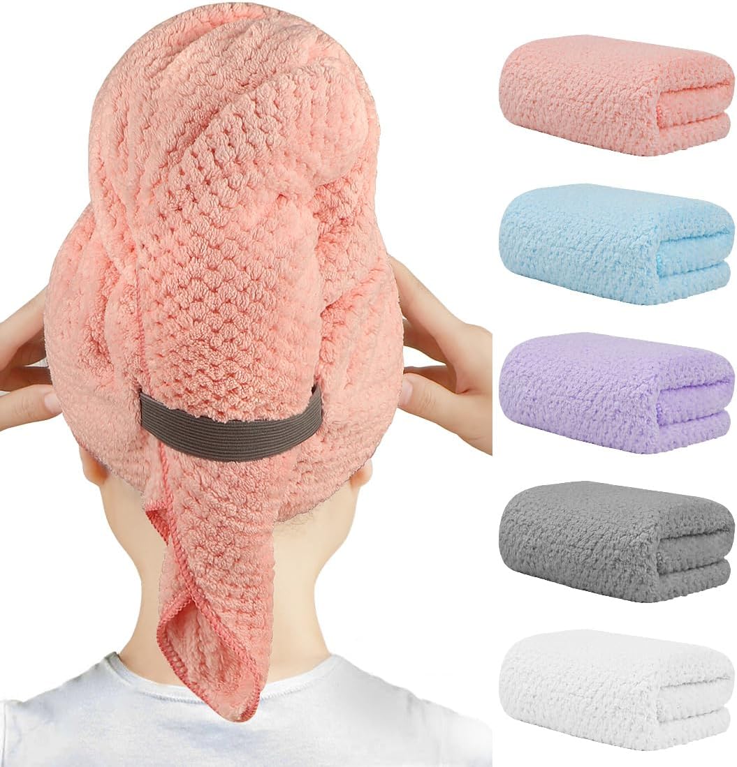 HOMEXCEL 5 Pack Large Microfiber Hair Towel Wrap for Women, Super Soft