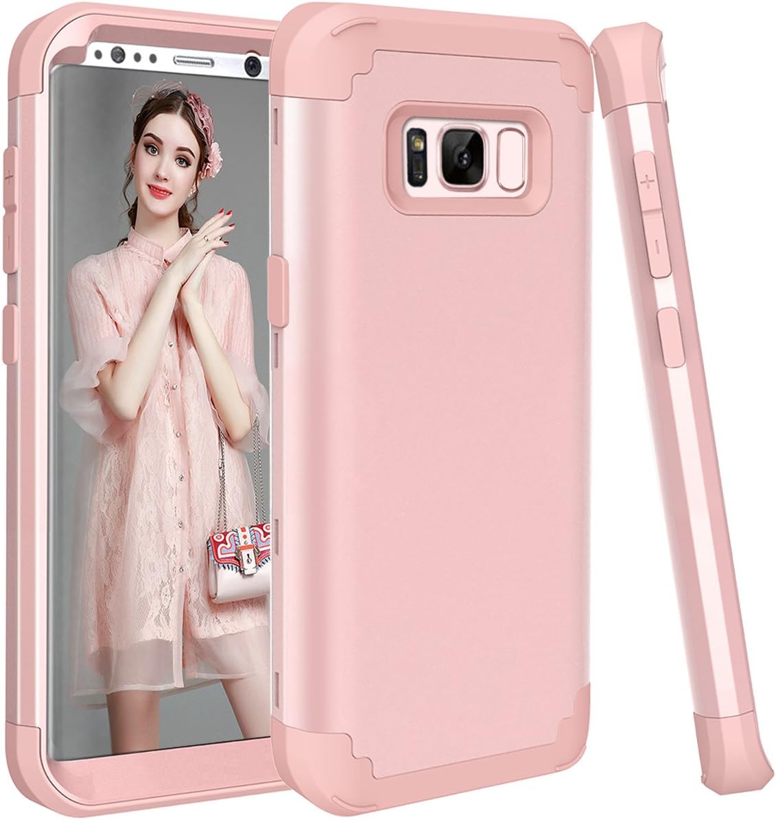 Galaxy S8 Plus Case Rose Gold,Shockproof Phone Case for Samsung Galaxy S8+ / S8 Plus, 3 in 1 Hard PC Soft Silicone Armored Hybrid Galaxy S8 Plus Rose Gold Pink Cover 360 Degree Full Protect Case