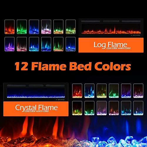 Miniatura 4 de Haddockway Chimenea eléctrica de 68 pulgadas montada en la pared y empotrada con control remoto calentador de chimenea de pared ultrafino de 7501500