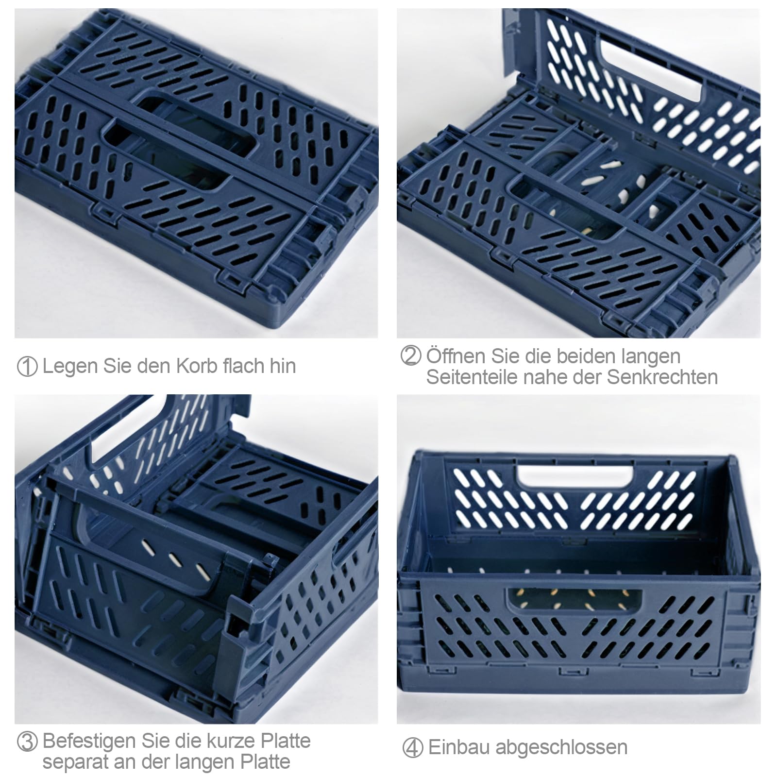 2 Stück Faltbare Kunststoff Aufbewahrungsbox, Einkaufskiste Klappbar, Stabil Klappboxen Faltbar für Küche, Büro, Schlafzimmer, Schrank, Schublade (Blau, 22*14.7*9.3)