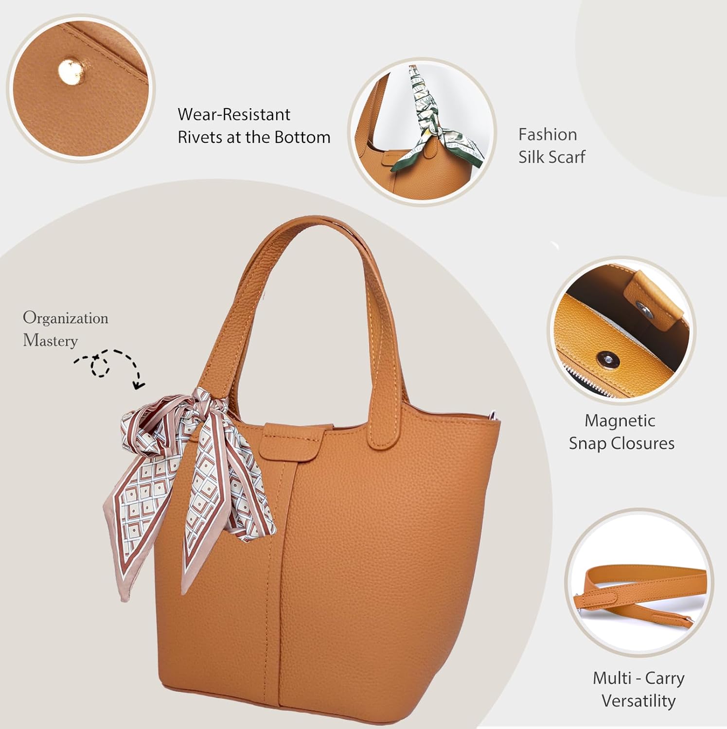 Genuine Leather Bucket Bags for Women,Vegetable Basket Crossbody Women's Shoulder Handbags with Zipper Closed - Image 4